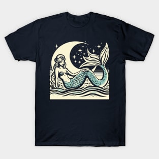 Linocut Mermaid T-Shirt